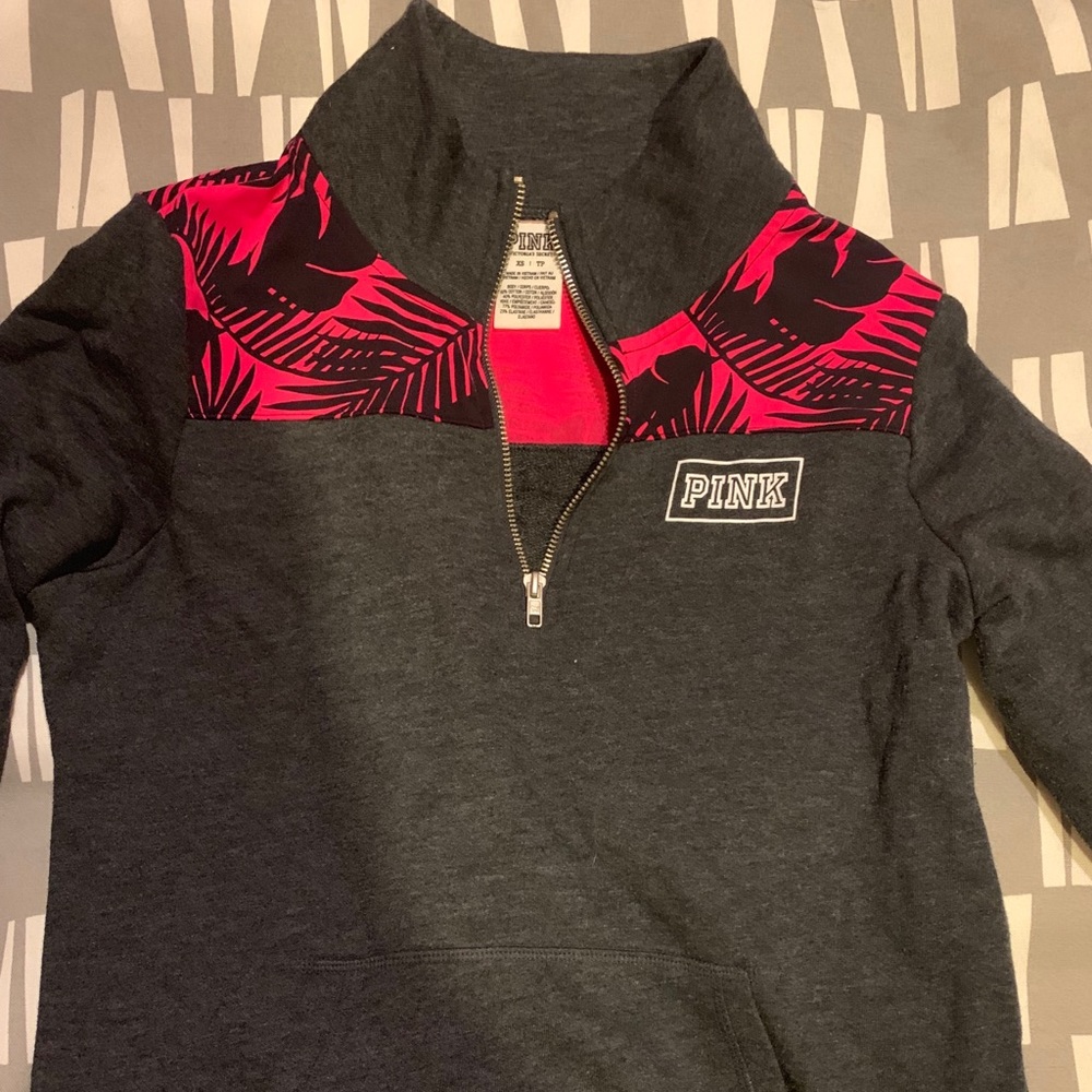 PINK half zip sweater with tropical detailing